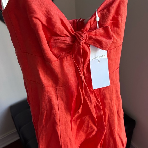 NWT Zimmermann Crush Tie Front Linen Midi Dress 2 US8 - Picture 13 of 15